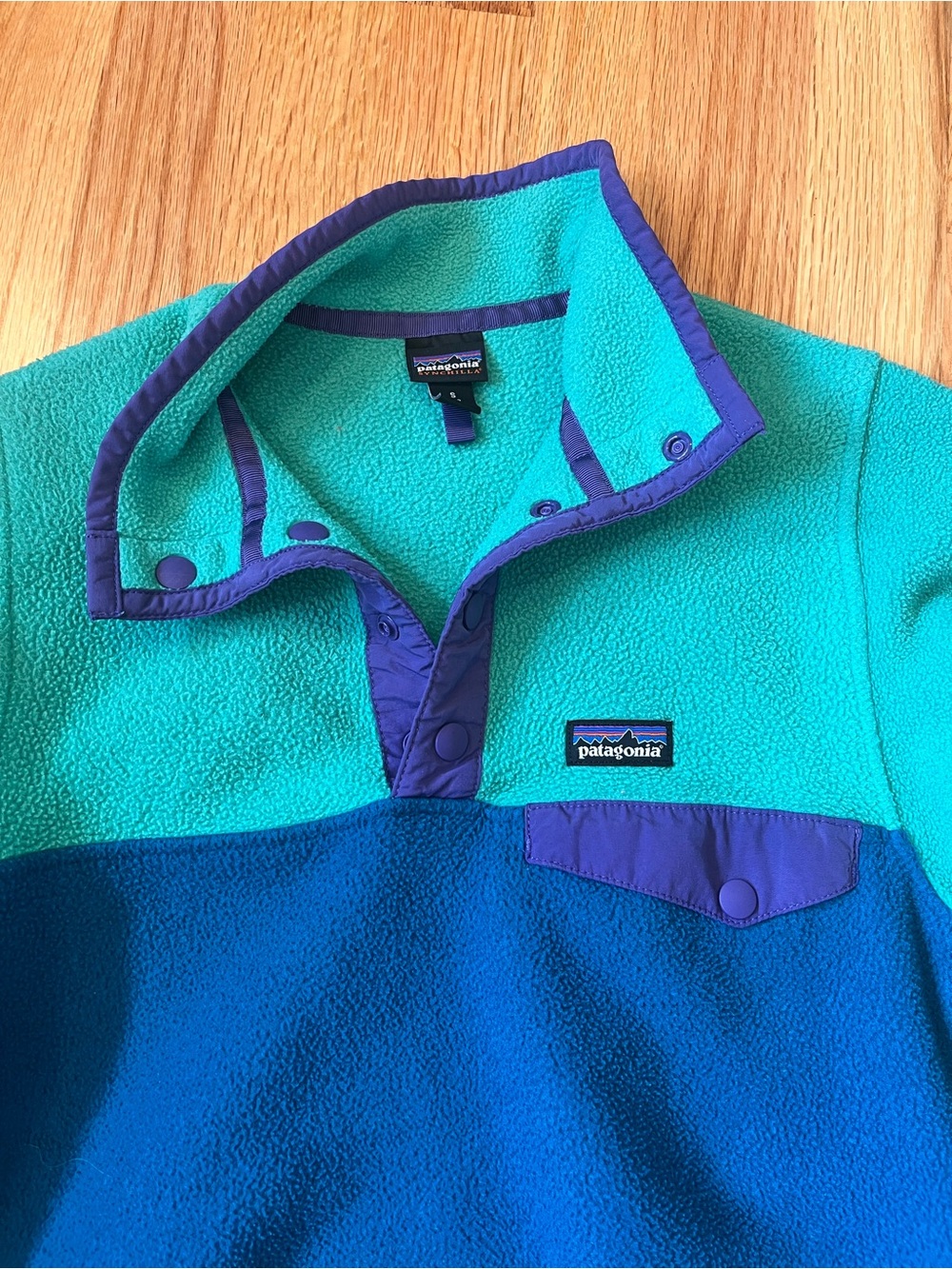 Patagonia Kids Synchilla Pullover Fleece Top in Teal & Blue Size 7 8